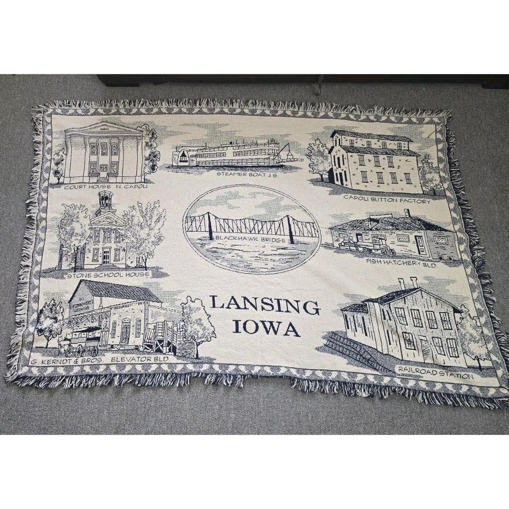 Lansing Iowa Woven Cotton Afghan 50×65